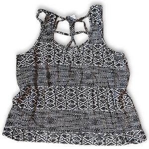REITMANS - Boho Cut Out Back All Over Aztec Tribal Loose Fitting Tank Top Size L